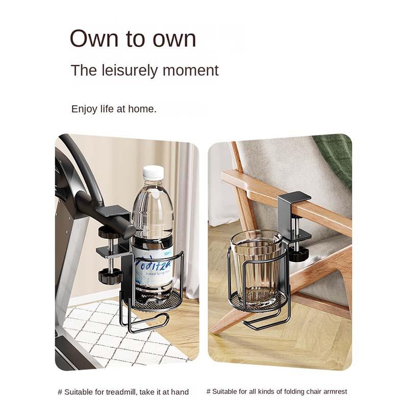 Upgraded 2 in 1 Adjustable Clamp-on Cup Holder, No Drill Table Edge Mount, Anti-Fall Desk Drink Holder for Daily Use