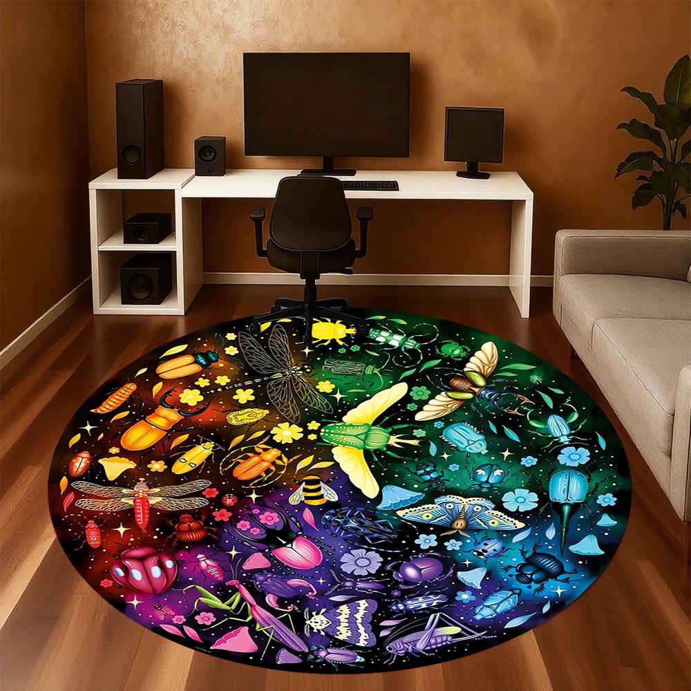 1pc Insects, Circular Pattern Office Round Rugs, Under Chair Round Rugs for Living Room, Bedroom, Bathroom Decoration Carpet 091842
