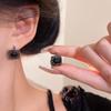 Light Luxury Retro Black Block Shaped Imitation Zircon Ear Buckle Double Sided Earrings For Women