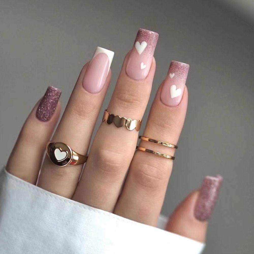 Французские накладные ногти, длинные квадратные ногти, модные ногти для женщин и девочек