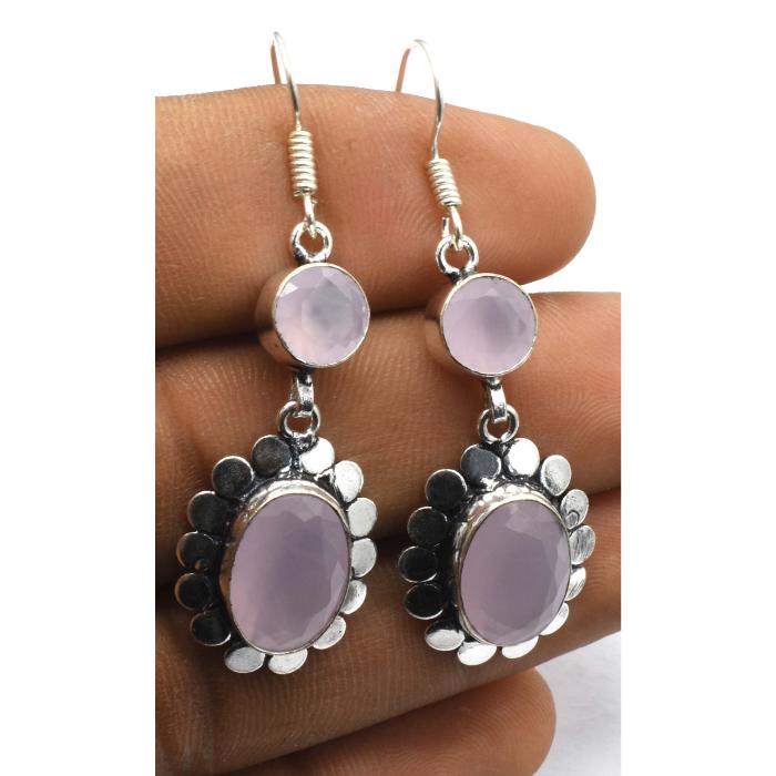 Rose Chalcedony Gemstone Ethnic Handmade Drop Dengle Earring Jewelry ER 079