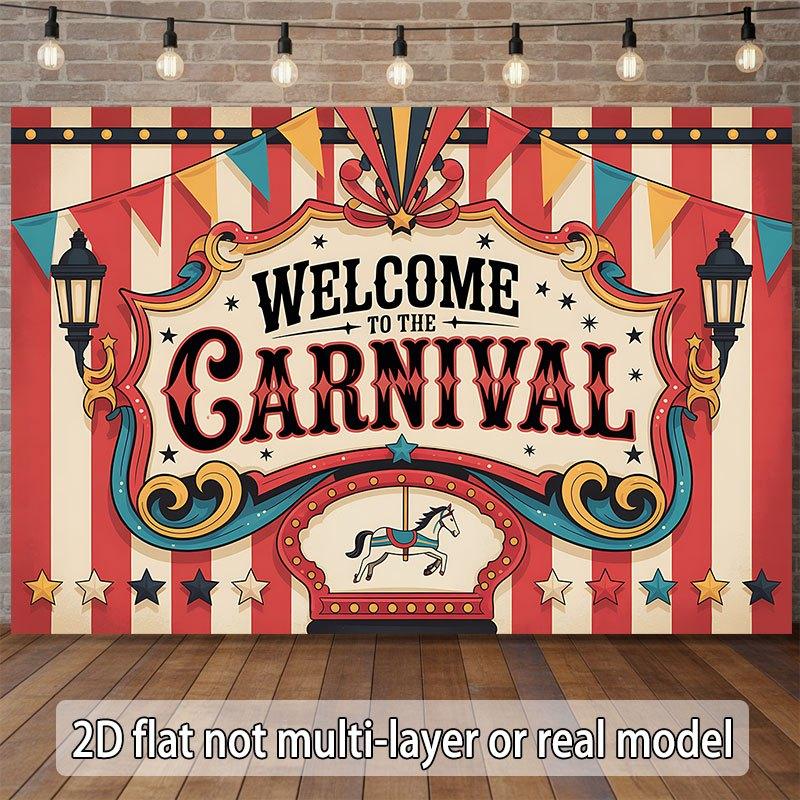 A 2D flat banner with the content "Welcome to the Carnival" suitable for weddings and parties