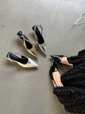 Мода Черный Золотой Белый Серебряный Летние женские босоножки с острым носком Сексуальные туфли-лодочки для вечеринок Свадебные туфли-лодочки с ремешком сзади Модные женские туфли-лодочки 35-39