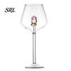 Glassware for Romantic Dates Red Wine Glass with Roses And Green Leaves Decorated, Clear Rose Decorated Goblet Decorative Glass, Elegant Crystal