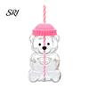 Eco Friendly Sippy Cup Bear Shape with Straw Lid 500ml Heat-Resistant Glass Tumbler Reusable Cold for Iced Coffee Milk Tea Juice