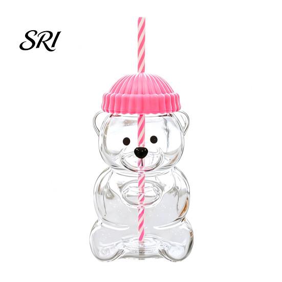 Eco Friendly Sippy Cup Bear Shape with Straw Lid 500ml Heat-Resistant Glass Tumbler Reusable Cold for Iced Coffee Milk Tea Juice