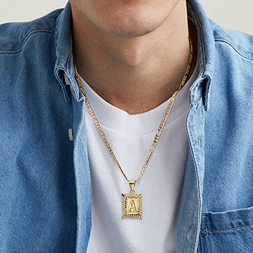 Подвеска-буква 14K Позолота Квадратная Заглавная Буква Монограмма Алфавиты A-Z Цепочка Фигаро Украшения для Мужчин Женщин