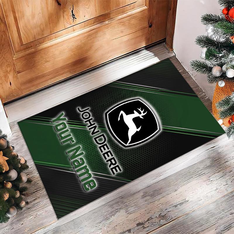 John Deere Crystal Velvet Rug, Custom Name Text Personalized Non‑Slip Floor Mat for Home Decor Gift