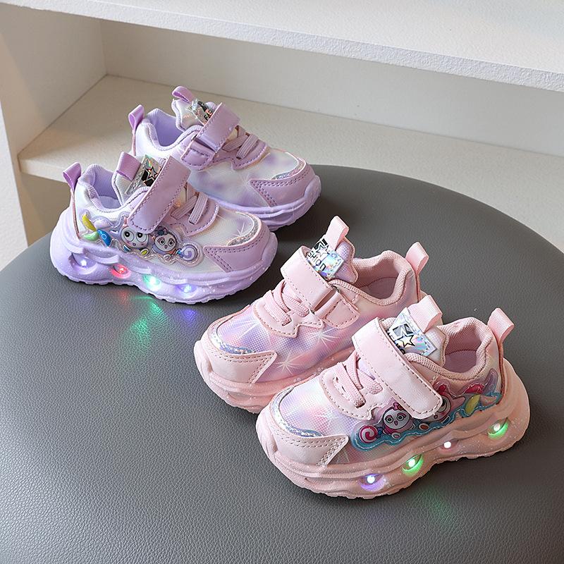 Girls LED Light Up Sneakers Princess Cartoon Casual Shoes For Toddlers 1-5 Years Spring Autumn Running Trainers