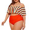 Женские купальники больших размеров с высокой талией, бикини в полоску с принтом и баской, купальник с разрезом