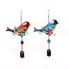 Creative Embossed Glass Bird Bell Hummingbird Decoration Handicraft Red and Blue Bird Wind Chime Hanging Metal Glass Ornaments