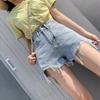 Classic and Minimalist Fashion Versatile Broken Holes Female Summer High-waisted Thin Outside The Wear Raw Edge A-line Denim Shorts Individuality