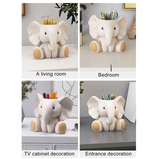 Elephant Pen Holder Fading-resistant Resin Desk Organizer Multifunctional Office Decor Perfect Desk