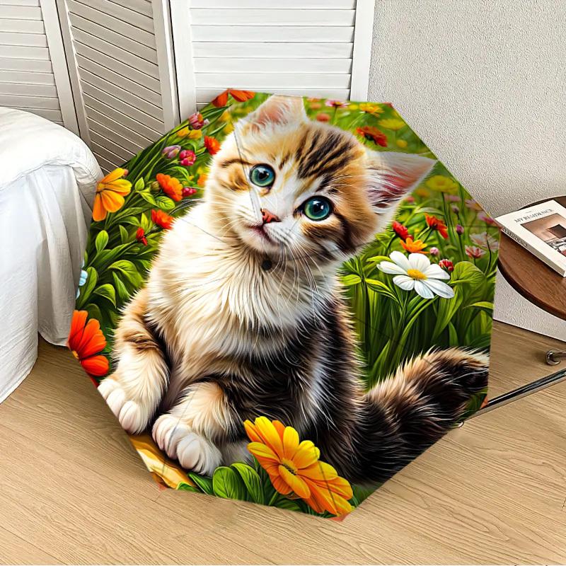 1pc Floral Kitty Automatic Open/Close Umbrella, 8-Rib Sturdy Frame,Ideal Birthday/Gift for Men & Women, Outdoor Accessory yy251126053