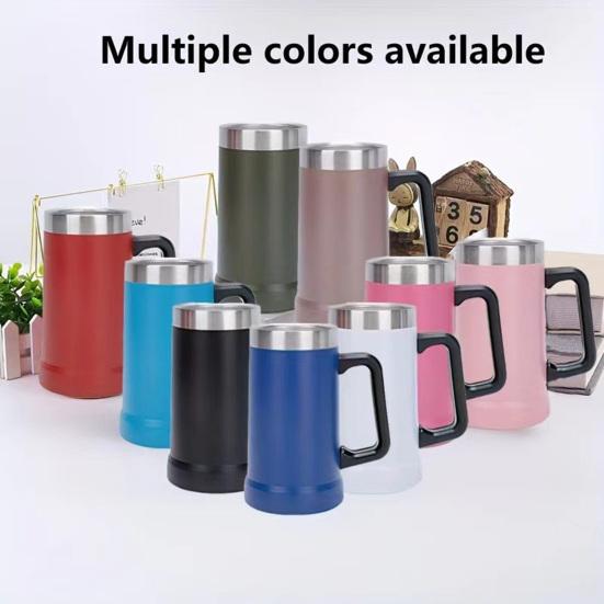700ML Beer Stein Double Wall Insulation Stainless Steel Coffee Mug Thermal Tumbler for Hot Cold Drinks Big Grip Shatterproof Adventure Drinking Cup