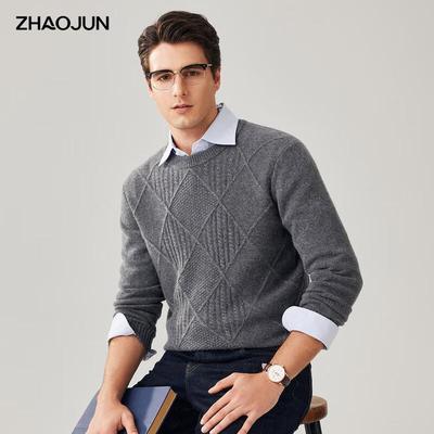 Мужской свитерок Zhaojun, 100% кашемир, с косами, с круглым вырезом
