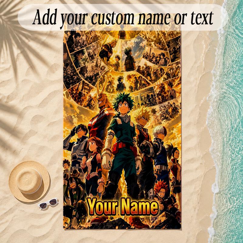 Beach TowelMy Hero Academia Custom Name Text Personalized Soft Towel for Beach Pool Indoor Home Decor Gift