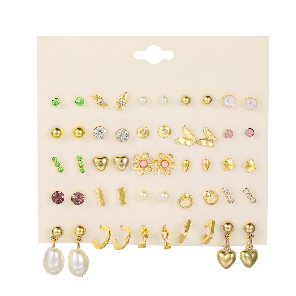 Креативный комплект модных сережек: Серьги с цветами, сердечками, бабочками, белыми камнями и жемчугом