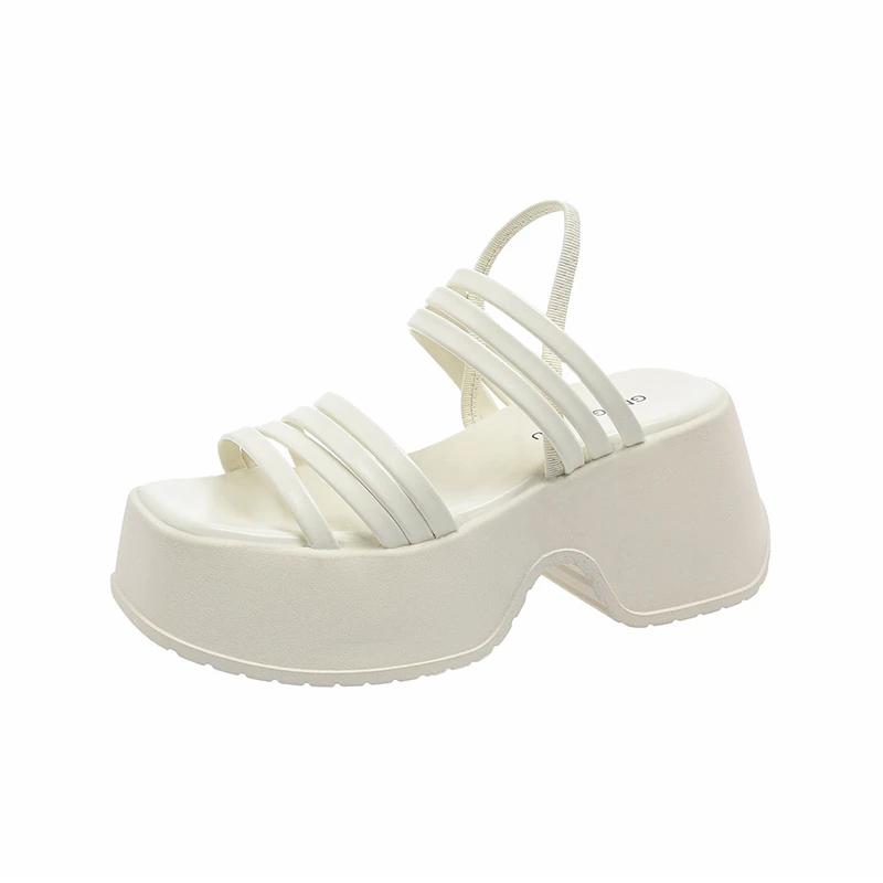 Fashion Silver Wedge Sandals Women Platform Shoes Black Belt High Heels Gladiator Chunky Heeled Sandals Summer Wedges Zapatos De Mujer