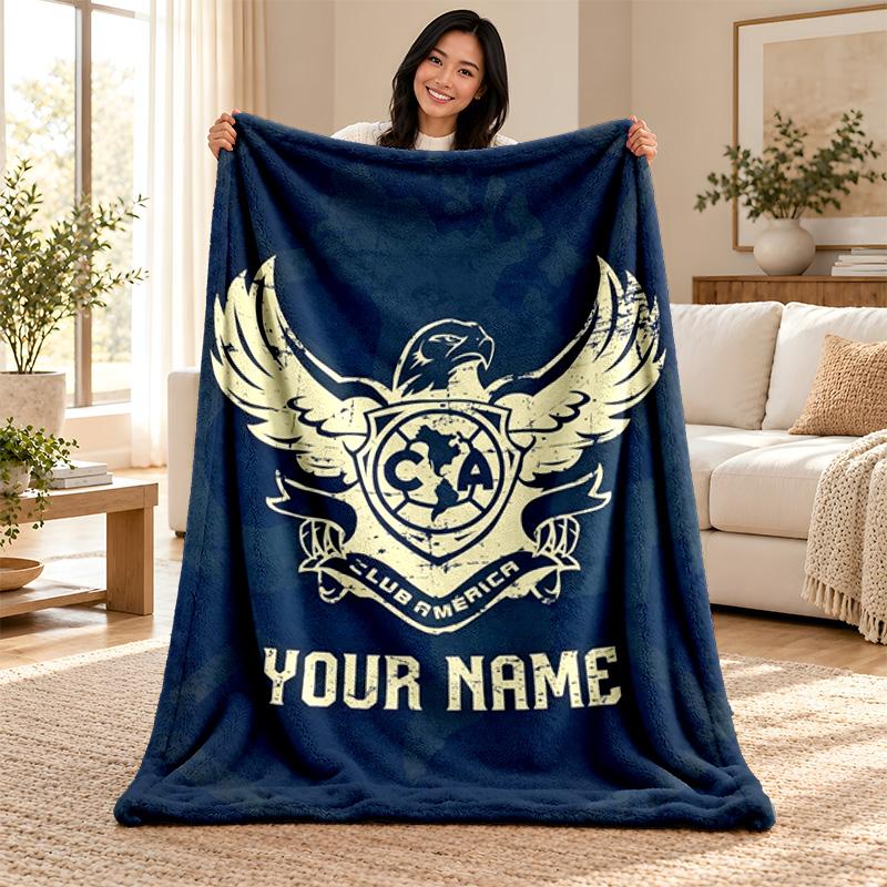 Club America Custom Name Fleece Blanket Personalized Soft Cozy Throw Blanket Customized Gift for Birthday Christmas