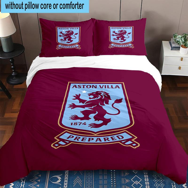 3pcs Aston Villa Football Club Printed Bedding Set Duvet Cover Closure Includes 1 Duvet Cover & 2 Pillowcases Bedding Sets Home Decor Gifts