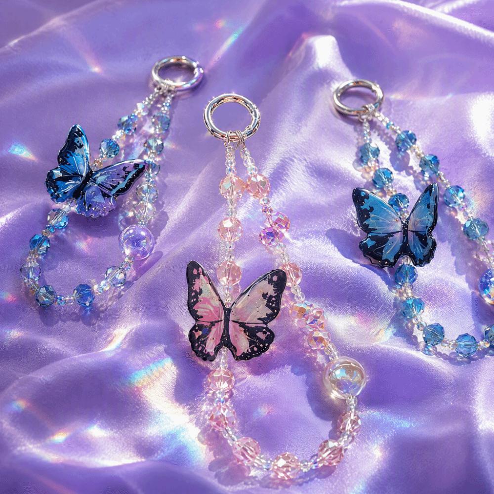 Butterfly Charm Phone Lanyard Charm Glitter Design Mobile Phone Case Chain Party Accessory