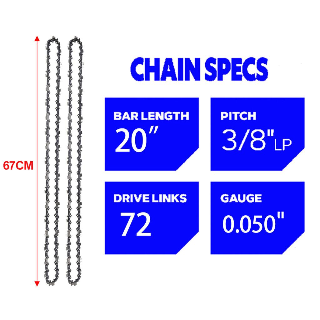 20 Inch Metal Chainsaw Chain 3/8" LP Saw Chain 72 Drive Link Electric Saw Replacement Chainsaw Saw Chain