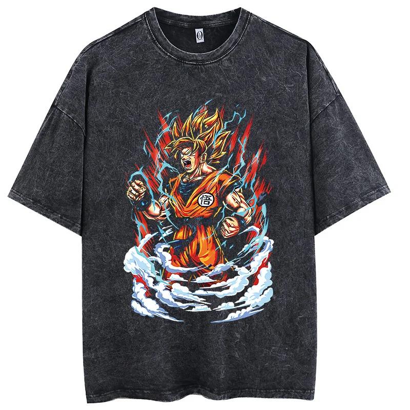 Dragon Ball Anime Print Fashion Oversized TShirt Hip Hop Streetwear Men Washed Vintage Tshirt Summer Casual Cotton T Shirt