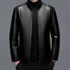 New Thickened Genuine Leather Jacket for Men, Sheepskin, Middle-aged Leather Jacket, Warm, Casual, Stand-up Collar Coat, Fur Integrated Trend
