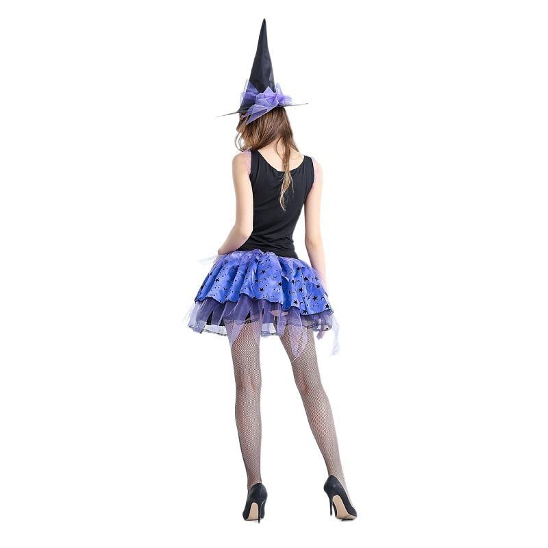 Halloween Adult Sexy Skirt Purple Witch Cosplay Stage Show Costume Real Shot