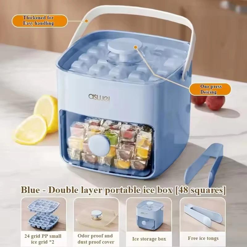 48 Grids Ice Cube Maker with Easy Glide Double Layer Food Grade Large Capacity Tray for Whiskey Drinks and Cocktails