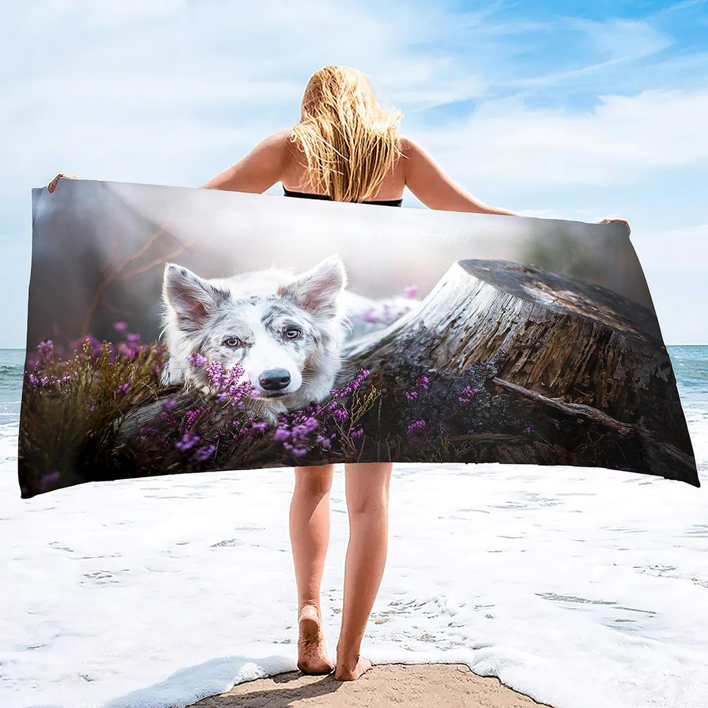 Cute Shepherd Dog Series Seaside Resort Beach Towel Swimming Bath Towel Microfiber Towel
