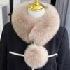 Женский шарф из натурального меха лисы в корейском стиле с большим помпоном и магнитной застежкой - Двусторонний, универсальный шарф-снуд для осени и зимы