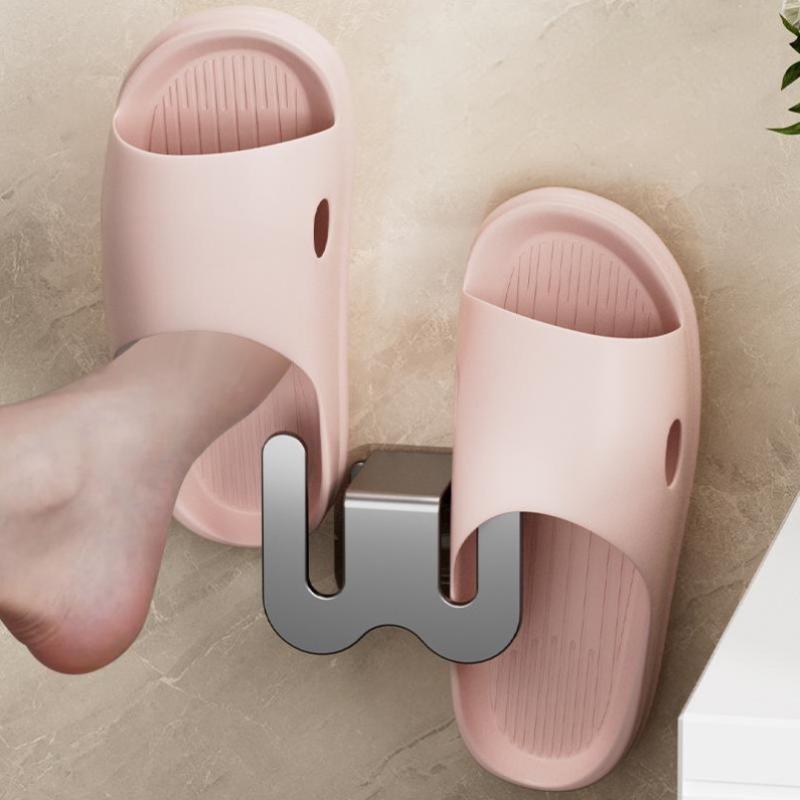 Bathroom Slippers Rack Slippers Storage Wall Mounted Shoe Storage Rack Hole-Free Storage Hook Door Slippers Rack