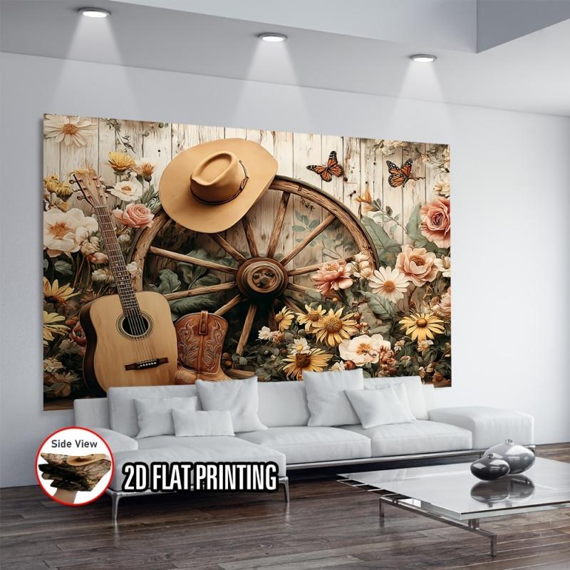 1 piece, 2D flat design, a photography backdrop banner with a rustic cowboy print, perfect for decoration. (wsj)