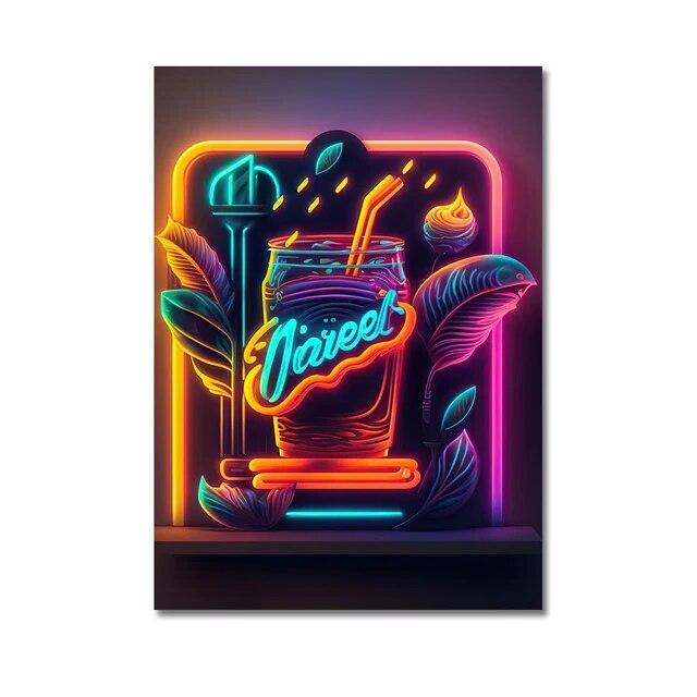 Неоновый арт, пицца, гамбургер, кофе, мороженое, плакат, настенная живопись на холсте, печатные изображения, ресторан быстрого питания, клубный бар, домашний декор без рамки