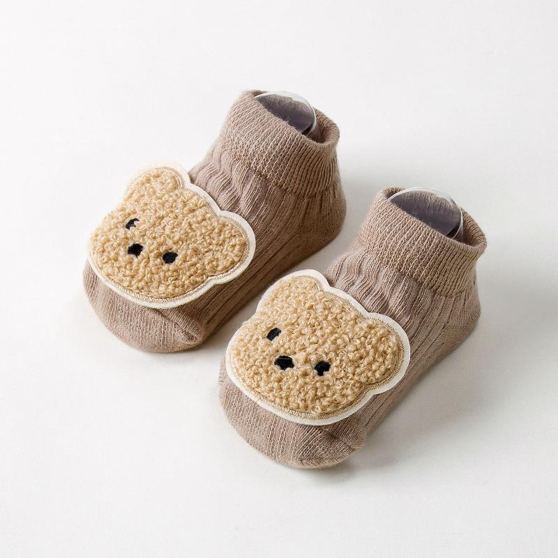 Baby Non-Slip Socks 0-12 Months Gripper Dot Sole Ankle Socks Cartoon Bear Bunny Toddler Breathable Cotton Footies for Crawling