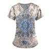Plus Size Printed Scrub Working Uniform Tops For Women's V-Neck Print Short Sleeve Fun T-Shirts Workwear Tee With Pockets