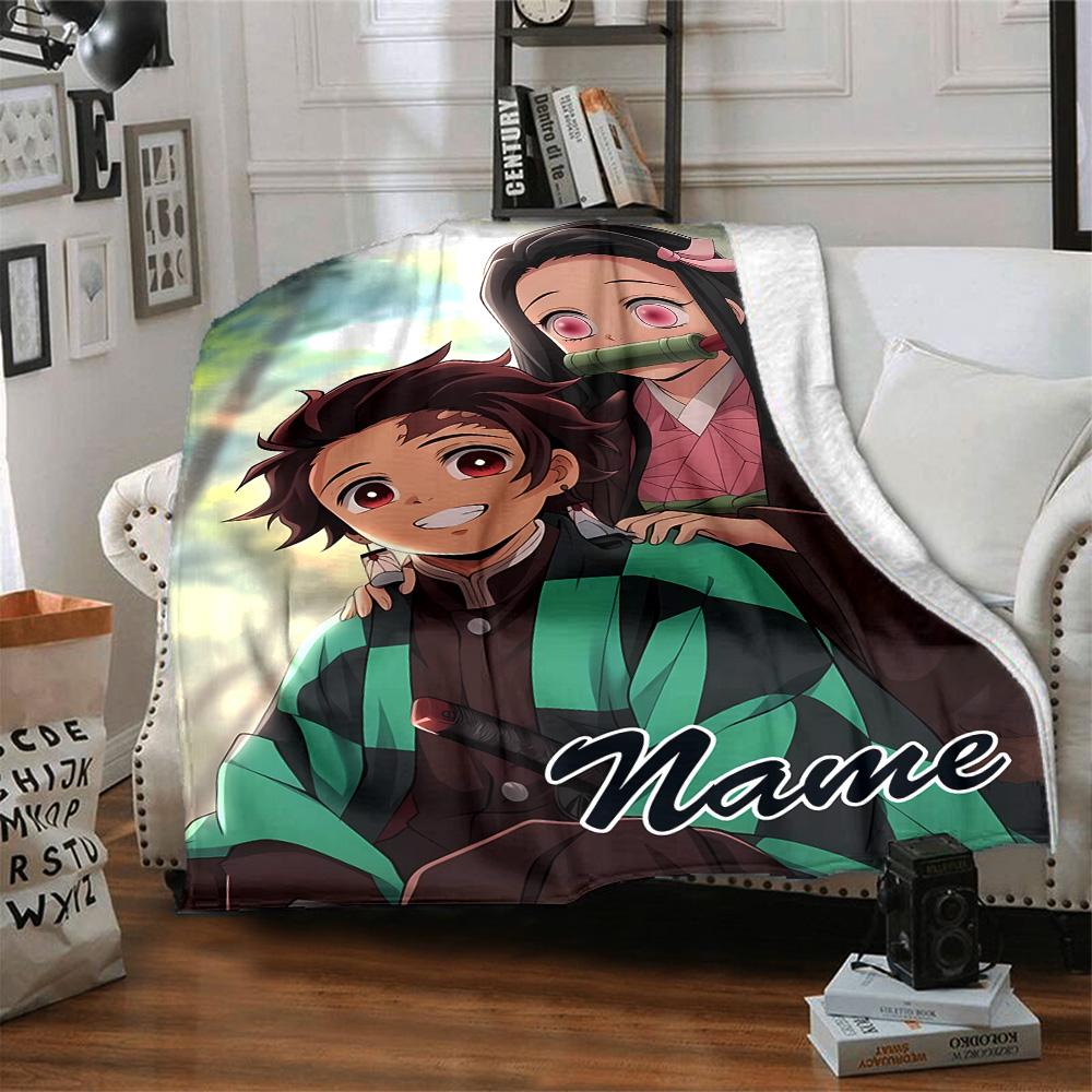 Customizable Demon Slayer6 Throw Blanket – Personalized Name, All-Season Cozy Snug Blanket, Machine Washable, Personalized Blanket