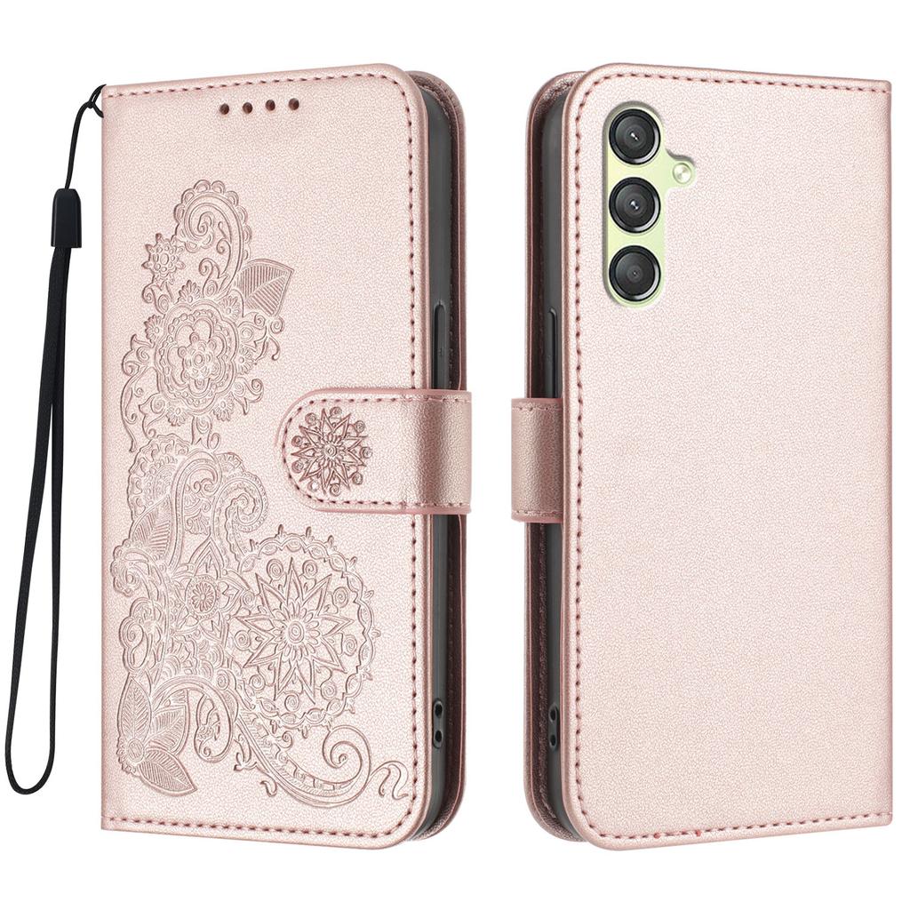 For Samsung Galaxy A24 4G (162.1 x 77.6 x 8.3mm) Phone Cases Mandala Flower Leather Wallet Mobile Cover with Strap