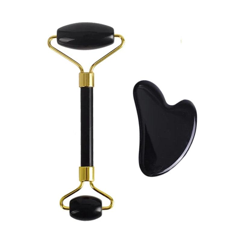 2/3/4pcs Natural Rose Quartz Obsidian Jade Roller Gua Sha Stone Set Gouache Scraper Facial Lifting Anti-Wrinkle Skin Care Tools