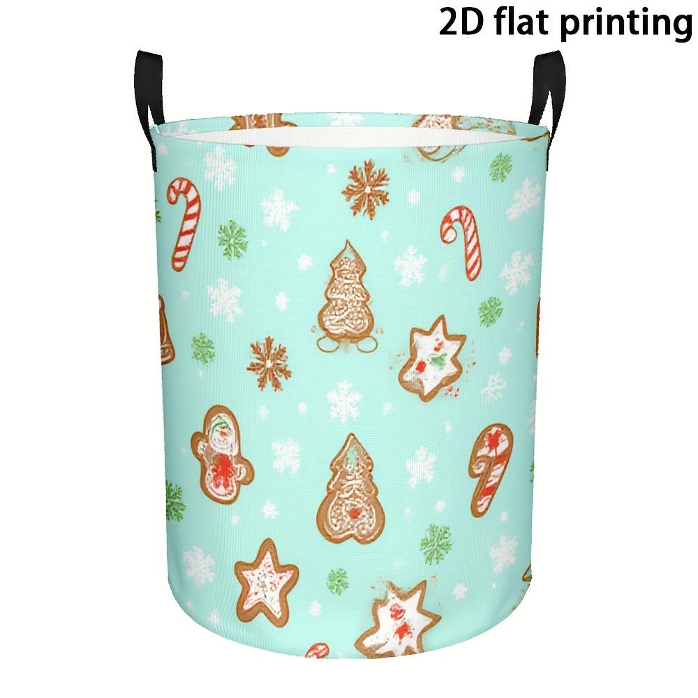 1pc Large Round Laundry Basket with Handle - Christmas Cookie Snowflake Pattern Storage Hamper, Sturdy Suitable for Bedroom, Dorm,, Room Decor - for C