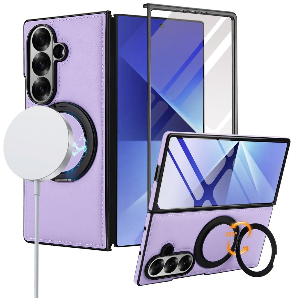 Для беспроводного зарядного чехла Magsafe для Samsung Galaxy Z Fold 7 Fold 6 5 4 3 Магнитная вращающаяся подставка-чехол Пленка из закаленного стекла
