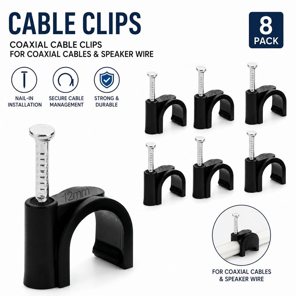 100Pcs/Set Plastic Metal Nail In Cable Clips Black Coaxial Cable Clamp for Home Office Workshop