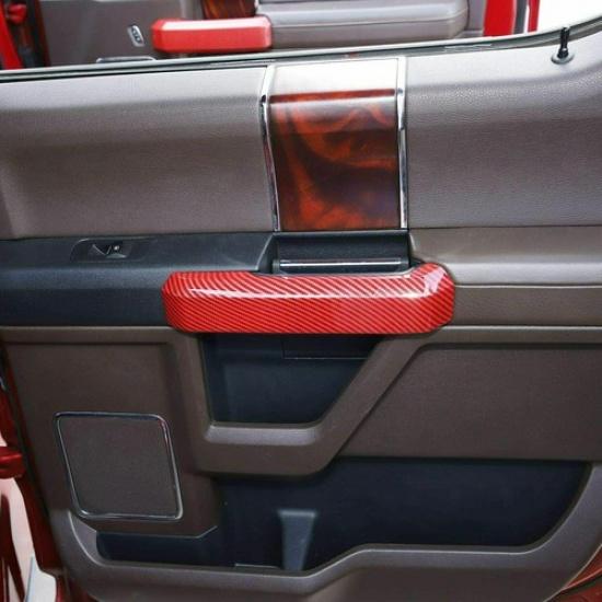 4pcs Inner Door Handle Decoration Cover Trim for Ford F150 15+ Red Carbon Fiber