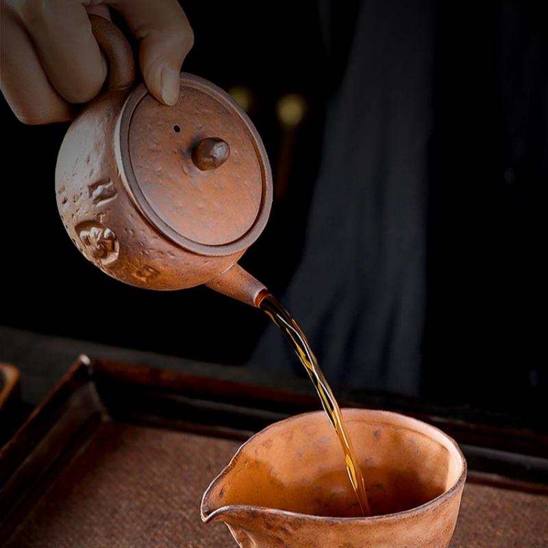 Необработанная руда Грубая керамика Чайный горшок Ручной работы Чайный сервиз Одиночный чайник Чайная церемония