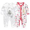 Комплект из 2 хлопковых ромперов для младенцев с длинными руками и штанишками со звездным принтом и напечатанным мишкой