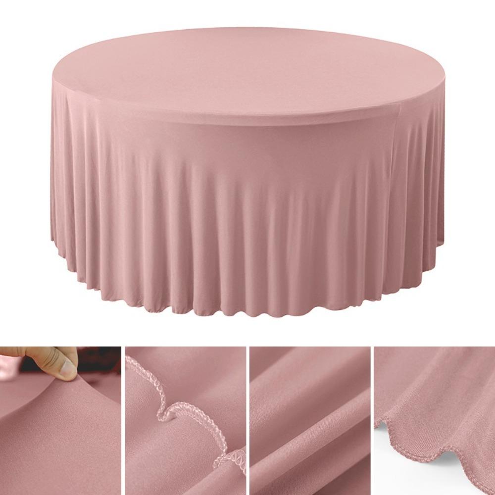 Washable Round Tablecloth Stretch Fitted Wrinkle-Free Stretch Tablecloth Elastic Ruffle Pleated Skirt Elastic Table Skirt