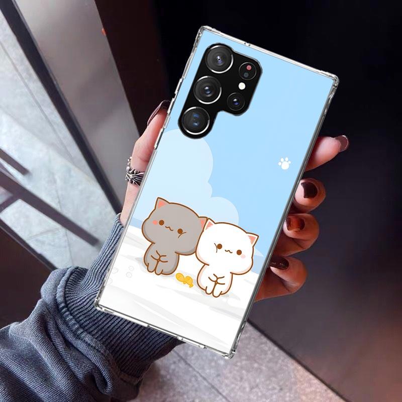 Cute Peach Goma Cat Phone Case For Samsung Galaxy S26 S25 Edge S24 S23 Ultra S22 Plus S21 S20 FE Soft TPU Back Cover Funda Galax