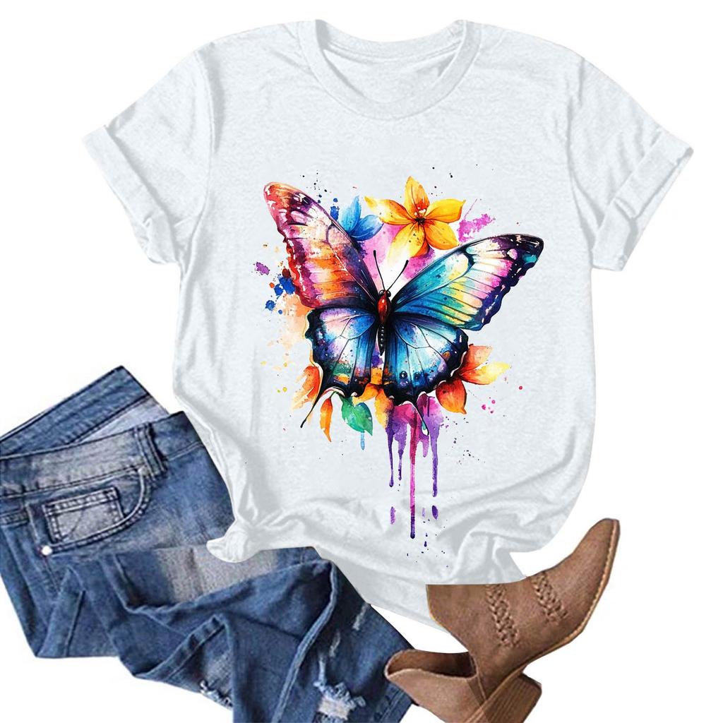 Женская модная повседневная футболка с круглым вырезом и принтом, пуловер с короткими рукавами, топ